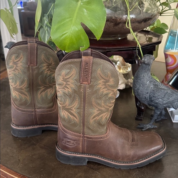 Justin steel toe ,oil and slip resistant brown green orange yellow leather boots main image 6